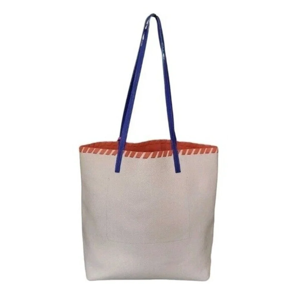 Kate Spade New York Beige Pebbled Leather Tote Bag Multi Color Tassel Bow Trim